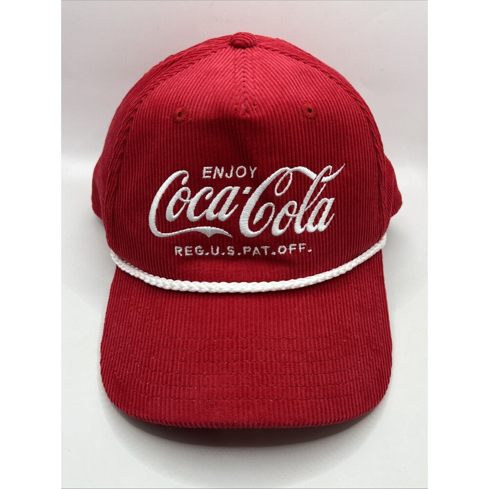 Coca Cola Script Logo Red Corduroy Snapback Rope … - image 1